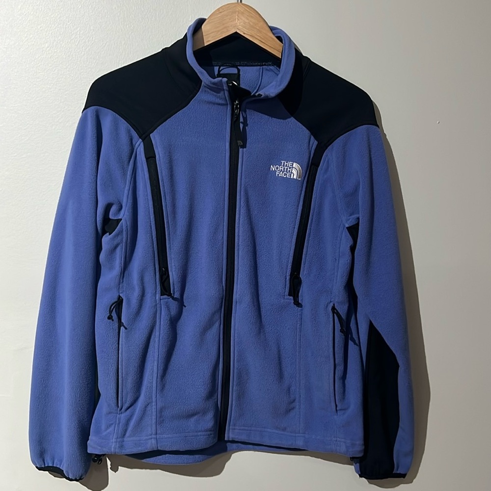 North Face Polartec Ladies Zip Front Jacket •Pewter Blue and Black •MEDIUM